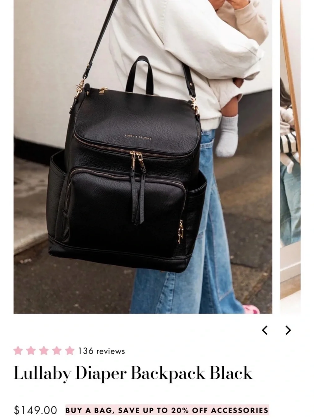 Poppy & Peonies Lullaby Diaper Backpack - Black